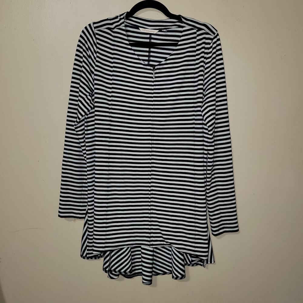SOFT SURROUNDINGS Calista Black/Gray Striped Zip Front Tunic Jacket - Size L